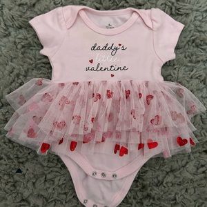 Baby girl Valentine’s Day onesie with skirt pink